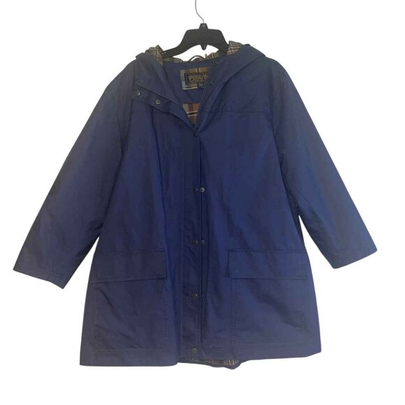 Pendleton Jackets & Blazers - Pendleton Women's Navy Hooded Rain Coat XL Plaid Lined Parka